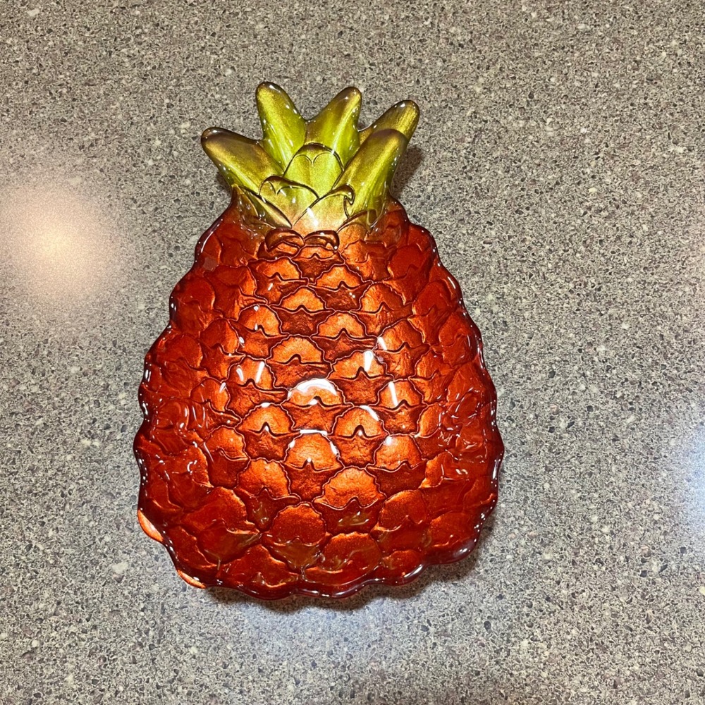Red Glass‎ Pineapple Candy Trinket Dish Bowl Decor